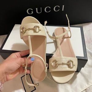 GUCCI LEATHER FLAT SANDAL. Ivory Desire Horsebit Strap Sandal “RARE FIND” unique